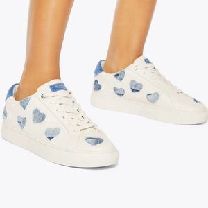 Kurt Geiger White Sneakers with Blue Denim Heart Accents